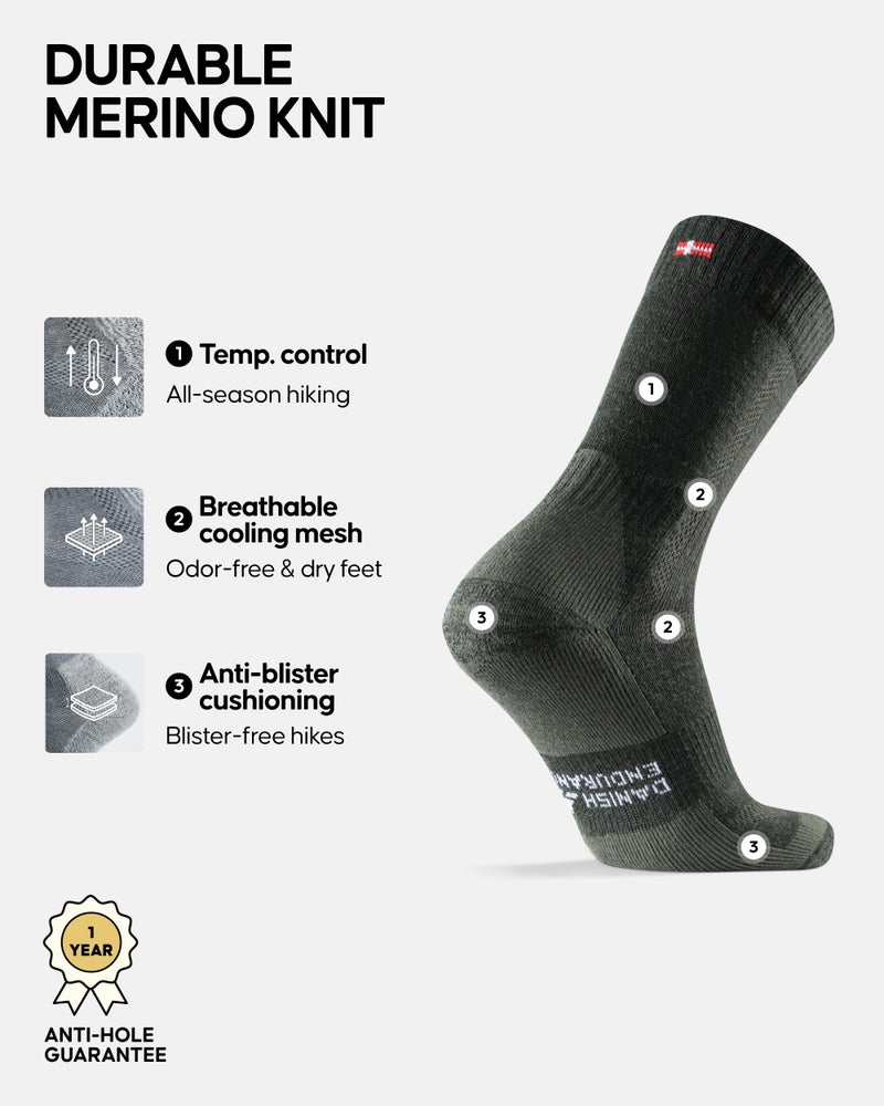 DANISH ENDURANCE Hiking Socks Women & For Men, Merino Wool Socks, Crew Mens, Womens Moisture Wicking, Work, Calcetines para Hombre, Forest Green, Medium - Image 2