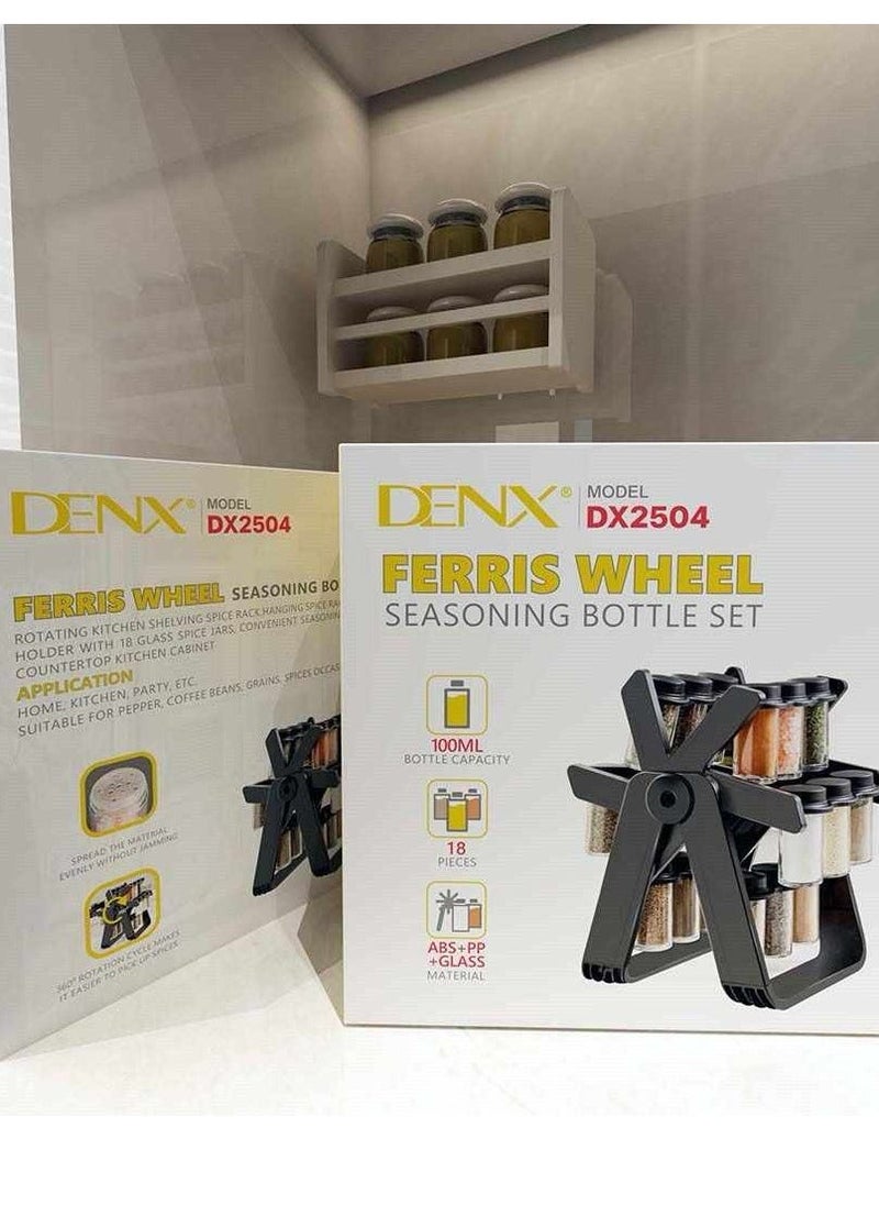 Denx Rotating Spice Rack Organizer With 18 Glass Spice Jars, Spice Jar Set With 18 360 Degree Rotating Spice Jars, Wheel-Shaped Spice Bottle Set - Image 4