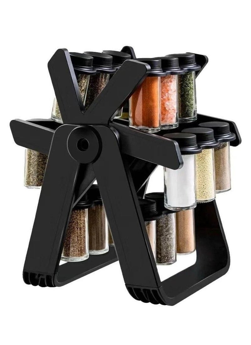 Denx Rotating Spice Rack Organizer With 18 Glass Spice Jars, Spice Jar Set With 18 360 Degree Rotating Spice Jars, Wheel-Shaped Spice Bottle Set - Image 2