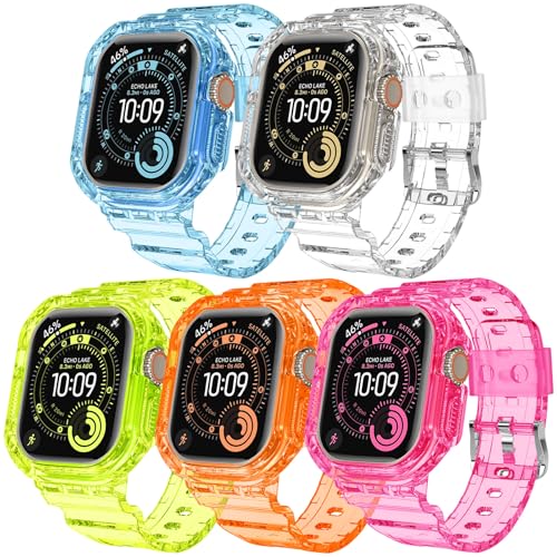 DABAOZA 5 Packs Compatible for Clear Apple Watch Band 49mm Jelly Crystal Women Men TPU Strap for iWatch Series 11 10 9 8 7 6 SE 5 4 3 2 1 Ultra 3 2 49 Neon Series - Image 1