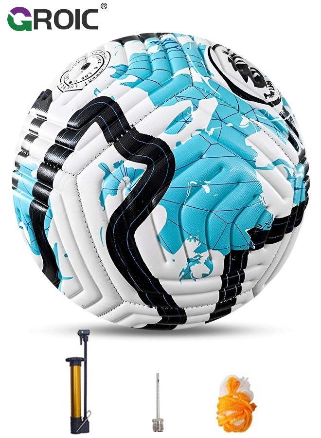 GROIC Durable PVC Size 5 Soccer Ball with Pump for Training and Practice for Kids, Youth & School Sports, Indoor Outdoor Use, 12 Embossed Pieces, Blue - Image 1