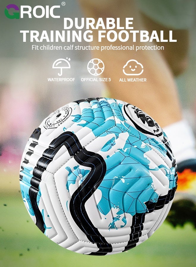 GROIC Durable PVC Size 5 Soccer Ball with Pump for Training and Practice for Kids, Youth & School Sports, Indoor Outdoor Use, 12 Embossed Pieces, Blue - Image 3