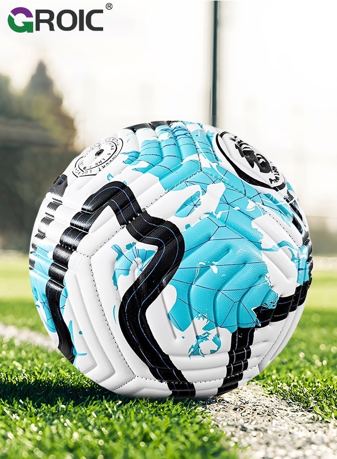 GROIC Durable PVC Size 5 Soccer Ball with Pump for Training and Practice for Kids, Youth & School Sports, Indoor Outdoor Use, 12 Embossed Pieces, Blue - Image 5