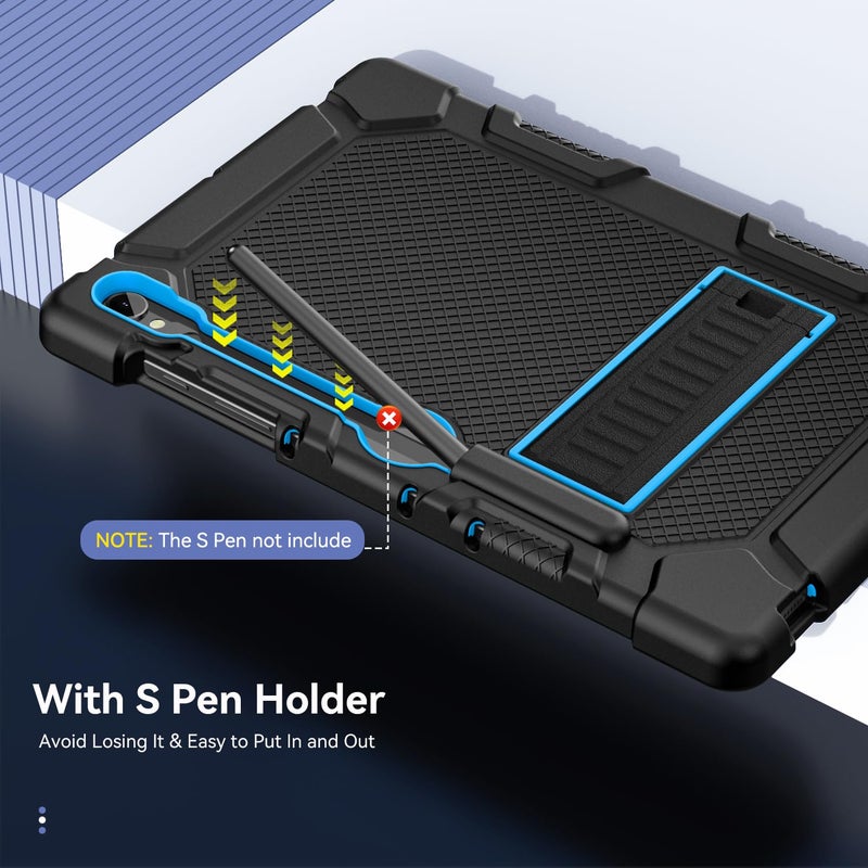 Cantis Case for Samsung Galaxy Tab S10 Lite/ S10 FE/ S9 FE 5G 10.9 Inch/Galaxy Tab S9 11 Inch 2023, Heavy Duty Shockproof Tablet Case Support S Pen, Black+Blue+Black - Image 5