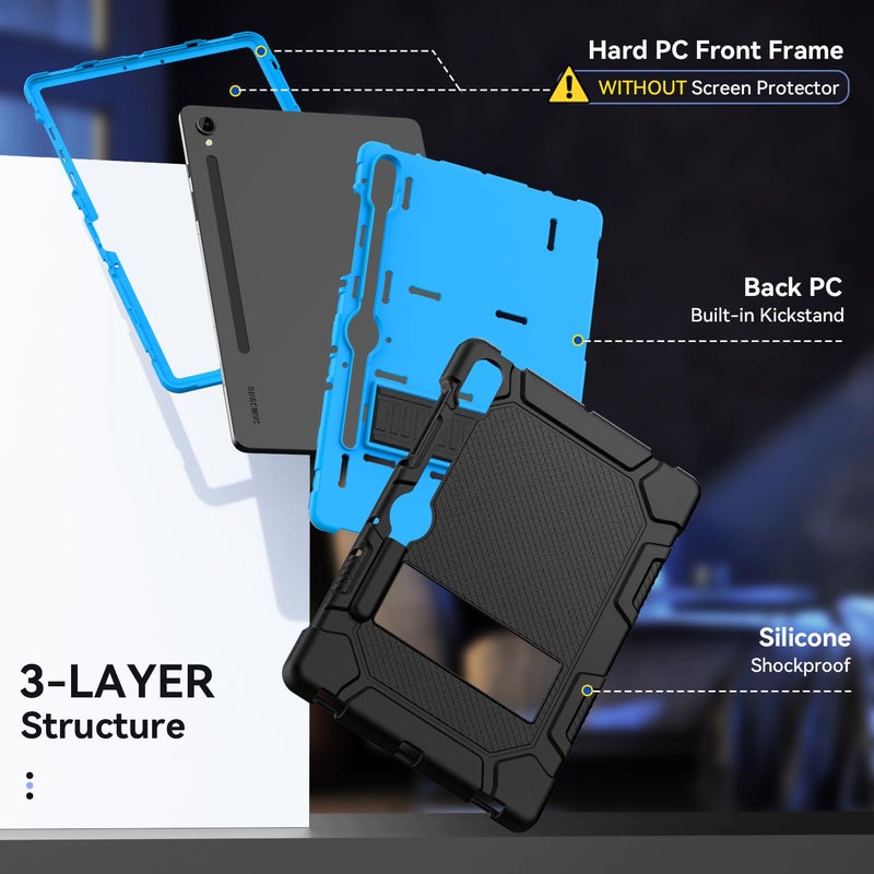 Cantis Case for Samsung Galaxy Tab S10 Lite/ S10 FE/ S9 FE 5G 10.9 Inch/Galaxy Tab S9 11 Inch 2023, Heavy Duty Shockproof Tablet Case Support S Pen, Black+Blue+Black - Image 4