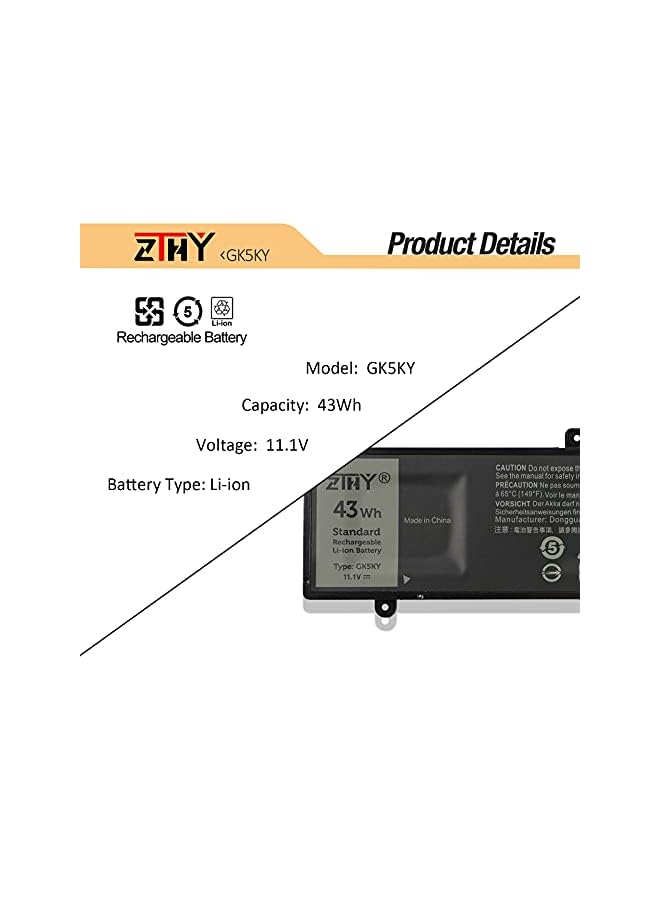 ZTHY 43Wh Gk5Ky Battery For Dell Inspiron 11 3147 3148 3152 3157 Inspiron 13 7347 7348 7352 7353 7359 Inspiron 15 7558 P55F001 7568 P20T Laptop 04K8Yh 4K8Yh Rhn1C 92Nct 451-Bbkk 11.1V 3Cell - Image 3
