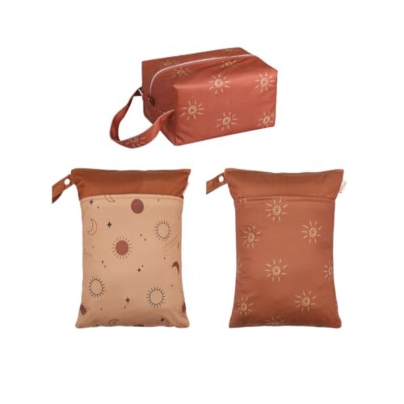Wet Dry Bags for Baby Cloth Diapers, 3-Piece Set, Waterproof Travel Storage Bags with Double Zippered Pockets, Srorage for Travel Bags, Toiletries, Beach, Pool, Gym Bag - Image 1
