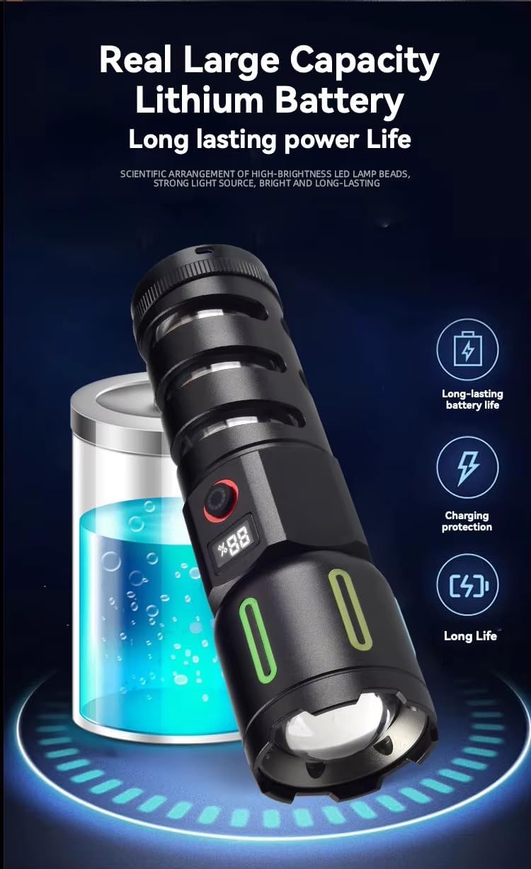 Dravizon Torch Light Rechargeable High Power Long Distance 100000 Lumens Led Torchlight Powerful Charging Torch Bright Flash Light Waterproof Tactical Long Range Flashlight for Trekking Emergency - Image 2