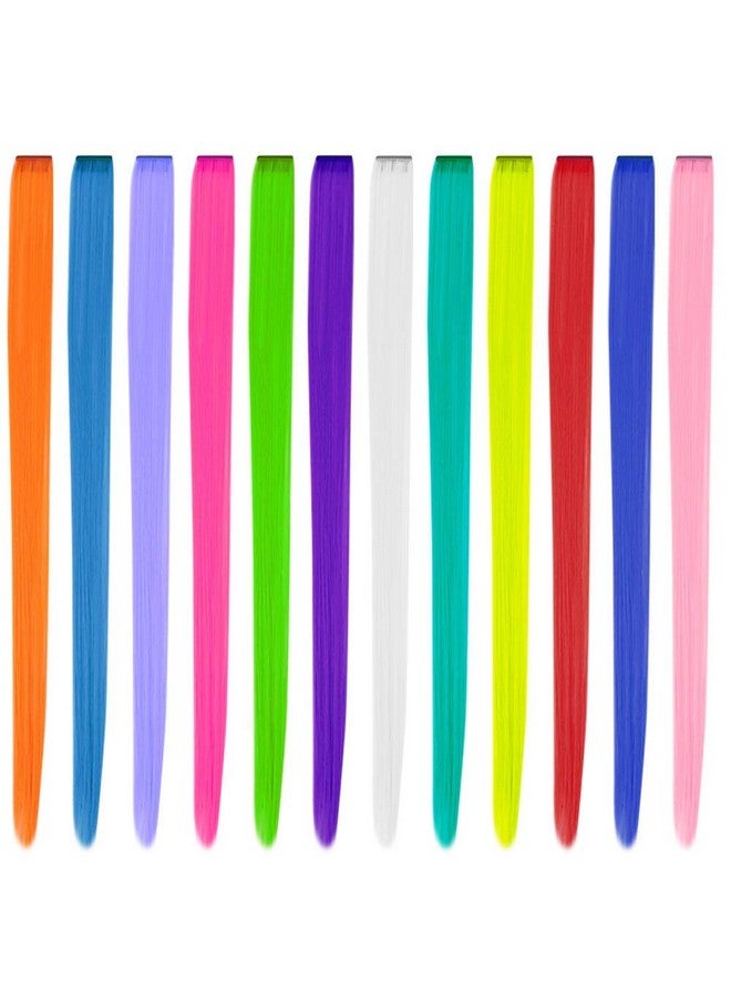 YaFex 12 Pcs Clip In Hair Extensions, 22 Inch Colored Hair Extensions Party Highlights Long Straight Synthetic Hairpieces For Women Kids Girls (Rainbow) - Image 5