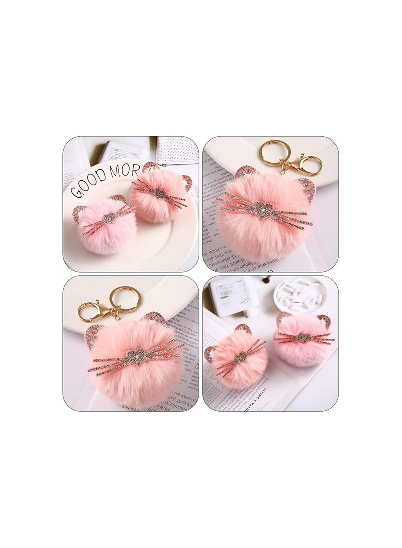 GGOOT 3pcs Pom Pom Keychain Artificial Fur Puff Ball Keychain Cute Animal Cat Shaped Keyring Hanging Ornaments for Women Car Handbag Charms Pendant Accessory Pink - Image 5