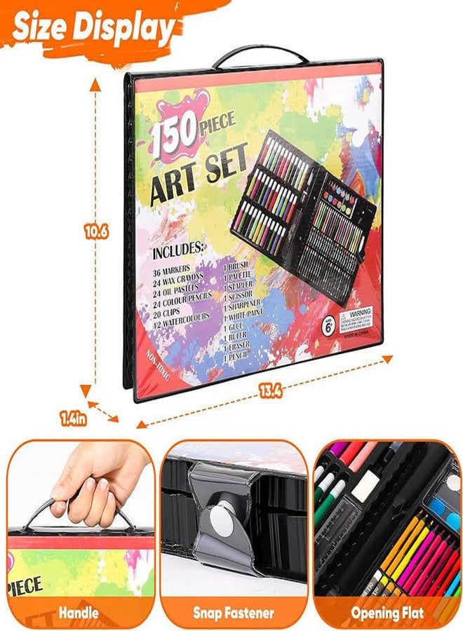 Cable World Arts and Crafts Supplies, 150-Pack Drawing Painting Set for Kids Girls Boys Teens, Coloring Art Kit Gift: Crayons, Oil Pastels, Watercolors Cake, Colored Pencils Markers - Image 3