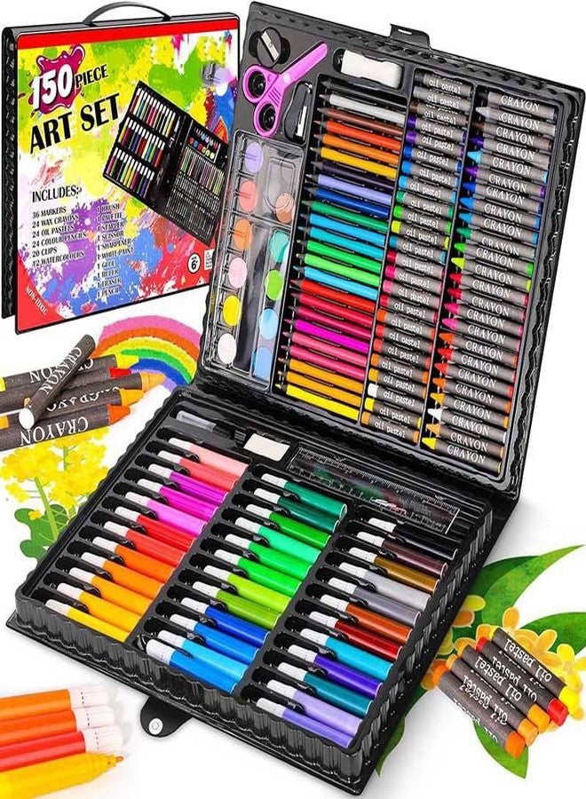 Cable World Arts and Crafts Supplies, 150-Pack Drawing Painting Set for Kids Girls Boys Teens, Coloring Art Kit Gift: Crayons, Oil Pastels, Watercolors Cake, Colored Pencils Markers - Image 1