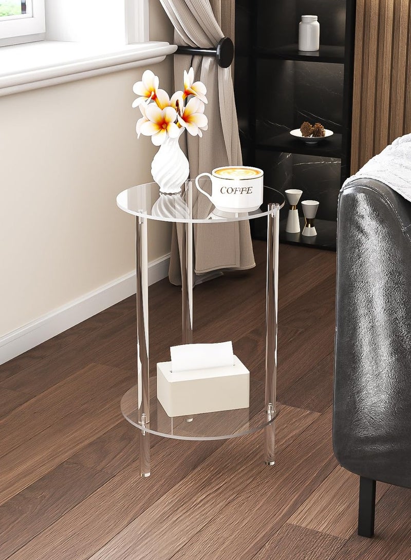 XiuWoo Acrylic Detachable End Table, Round Acrylic Coffee Table, 2 Tier Multifuntional Clear Nightstand End Table for Small Spaces, Detachable Beside Table for Living Room, Bedroom, Study Room - Image 1