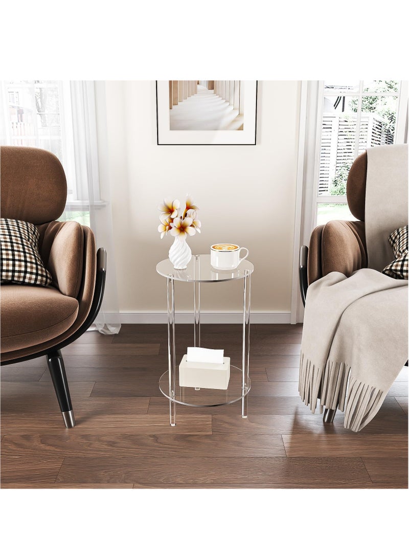 XiuWoo Acrylic Detachable End Table, Round Acrylic Coffee Table, 2 Tier Multifuntional Clear Nightstand End Table for Small Spaces, Detachable Beside Table for Living Room, Bedroom, Study Room - Image 3