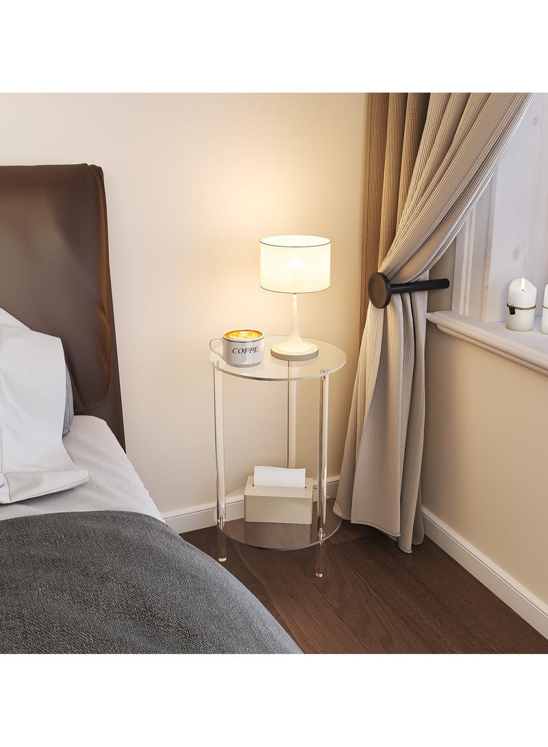 XiuWoo Acrylic Detachable End Table, Round Acrylic Coffee Table, 2 Tier Multifuntional Clear Nightstand End Table for Small Spaces, Detachable Beside Table for Living Room, Bedroom, Study Room - Image 2