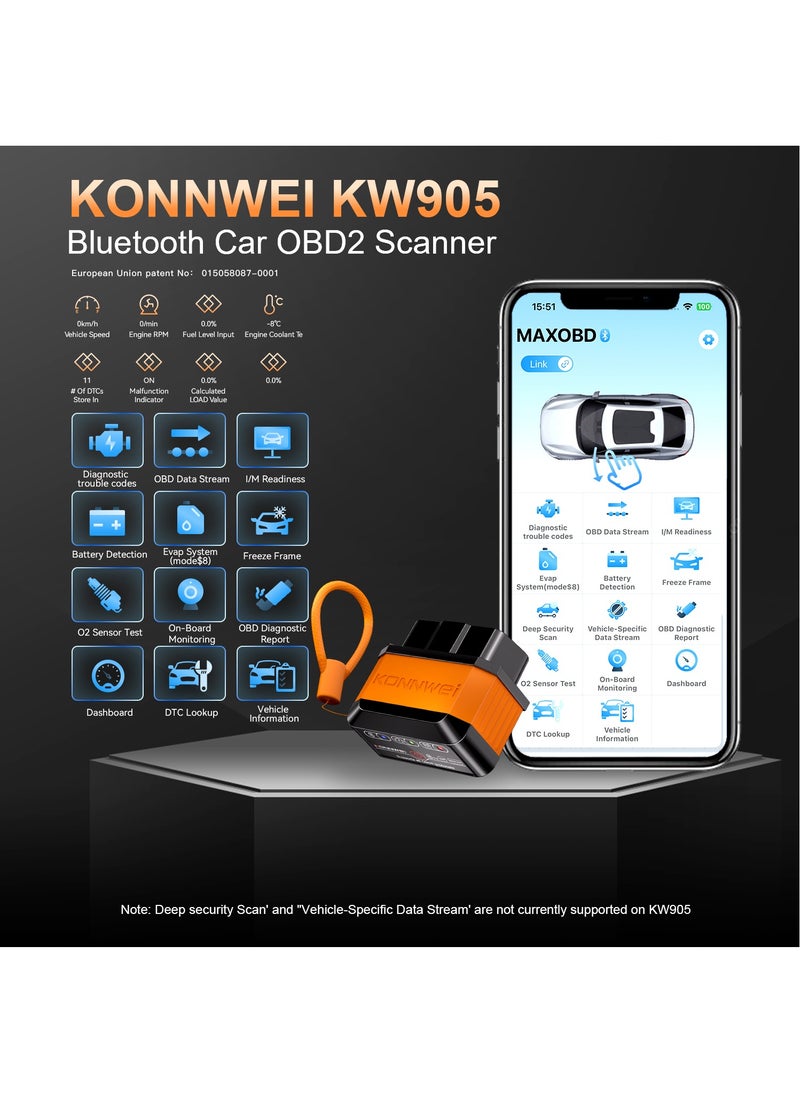 Konnwei OBD2 Scanner Bluetooth 5.2, Wireless Auto Fixd Car Diagnostic Tool，Works with iOS/Android，Car Check Engine Car Code Reader, Clear Error Code ，Performance Test ，Applicable to 99% of Cars  - Image 4