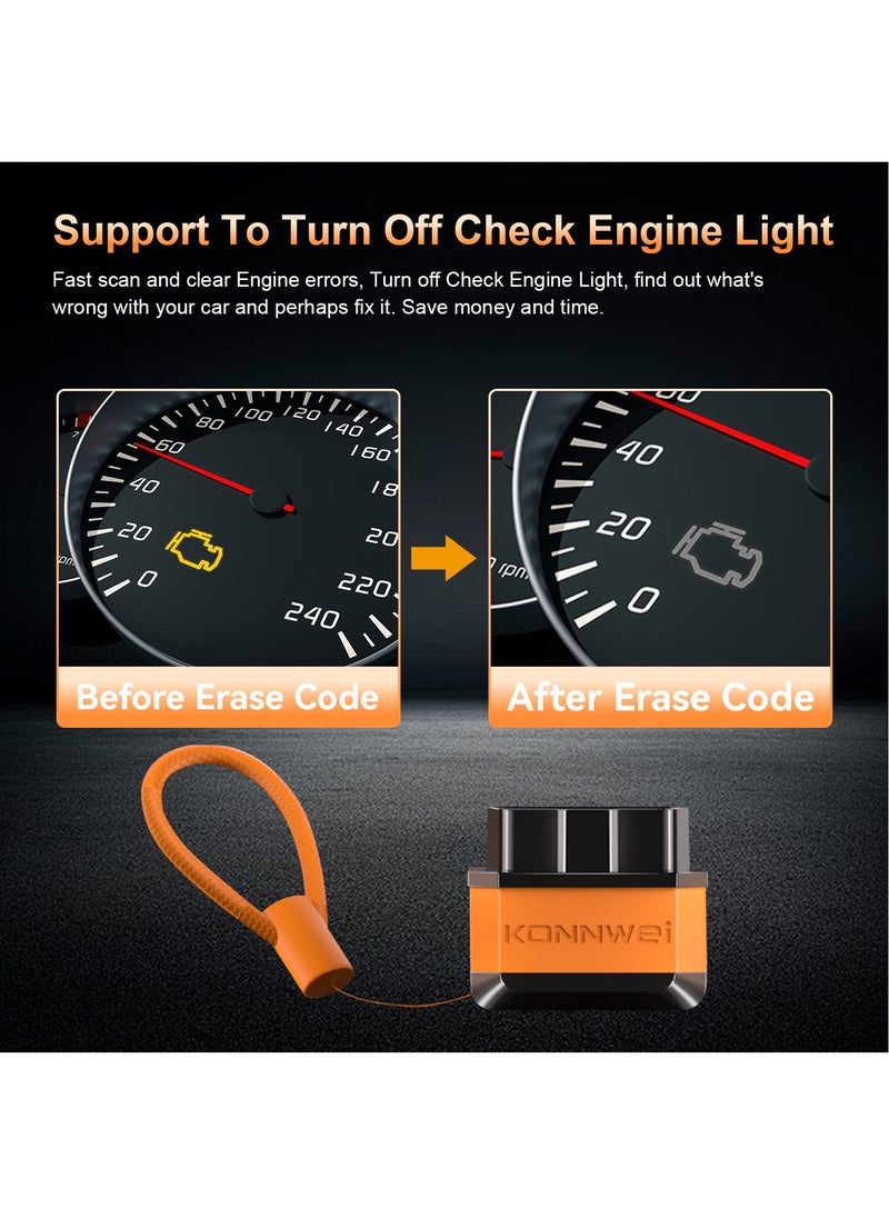 OBD2 Scanner Bluetooth 5.2, Wireless Auto Fixd Car Diagnostic Tool，Works with iOS/Android，Car Check Engine Car Code Reader, Clear Error Code ，Performance Test ，Applicable to 99% of Cars