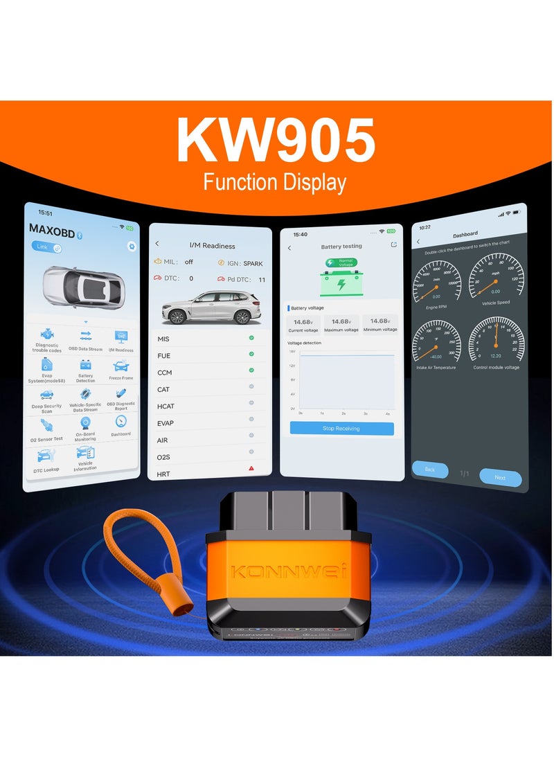 OBD2 Scanner Bluetooth 5.2, Wireless Auto Fixd Car Diagnostic Tool，Works with iOS/Android，Car Check Engine Car Code Reader, Clear Error Code ，Performance Test ，Applicable to 99% of Cars