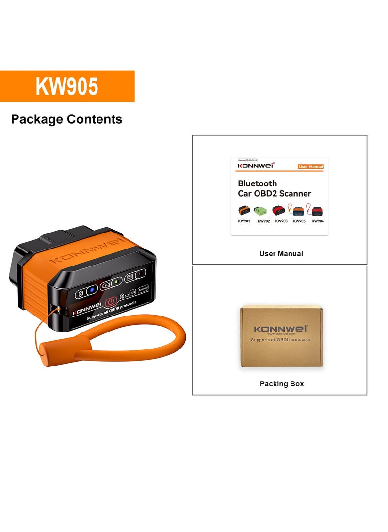 OBD2 Scanner Bluetooth 5.2, Wireless Auto Fixd Car Diagnostic Tool，Works with iOS/Android，Car Check Engine Car Code Reader, Clear Error Code ，Performance Test ，Applicable to 99% of Cars