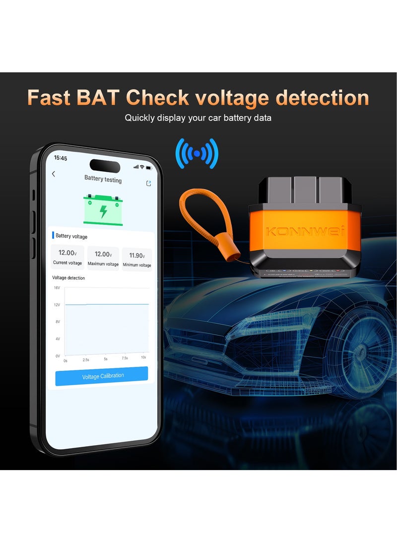 OBD2 Scanner Bluetooth 5.2, Wireless Auto Fixd Car Diagnostic Tool，Works with iOS/Android，Car Check Engine Car Code Reader, Clear Error Code ，Performance Test ，Applicable to 99% of Cars
