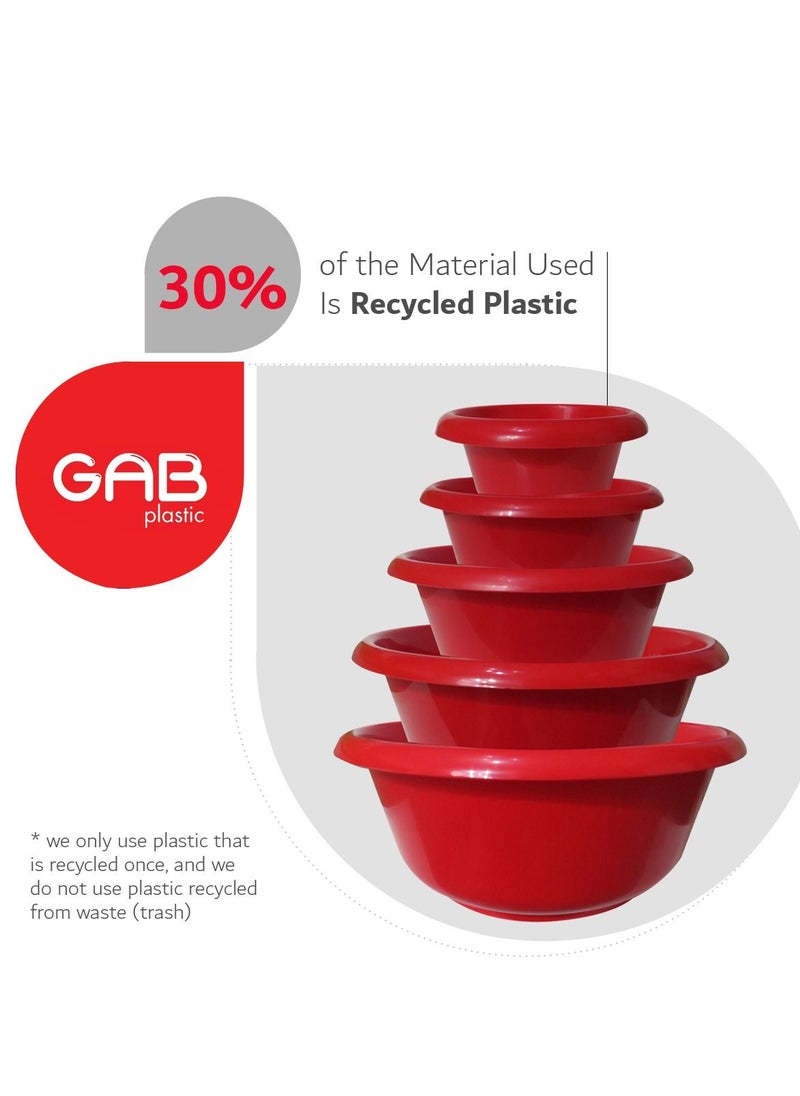 GAB Plastic, Round Basin, Set of 5 Basins in Different Sizes, Plastic Washbasin, Stackable Bowls, Multipurpose Washing Sink, Small Plastic Washbowl, Recycled Plastic, Sturdy and Durable.