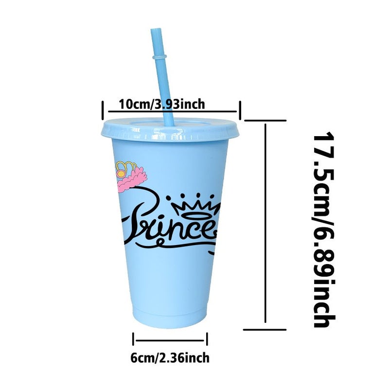 10 Pcs 14 Light Green 780ml Reusable Plastic Sports Water Bottle with Lid and Straw Crown Unicorn Princess Pattern Outdoor Summer Cold Drink Cup for Camping Picnic School Travel - Image 3
