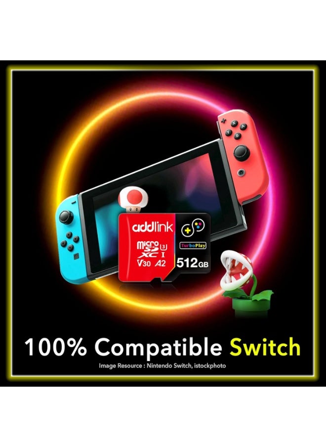 512GB TurboPlay Gaming MicroSDXC Memory Card, UHS-I, C10, U3, V30, A2, 4K Video, Up to 100/80 MB/s, Storage Expansion for Nintendo-Switch, Steam Deck, ROG Ally, Gaming Devices