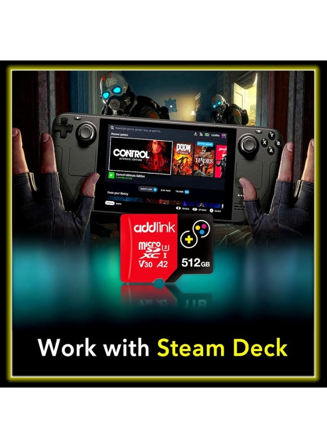 addlink 512GB TurboPlay Gaming MicroSDXC Memory Card, UHS-I, C10, U3, V30, A2, 4K Video, Up to 100/80 MB/s, Storage Expansion for Nintendo-Switch, Steam Deck, ROG Ally, Gaming Devices  - Image 5
