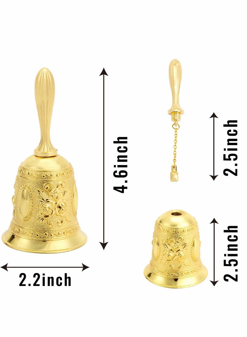SYOSI Golden Hand Bell, Decorative Hand Bell, Engraved Bell Call Bell Handheld Bell for Wedding, School, Christmas, Alarm and Bedridden ( Gold ) - Image 2