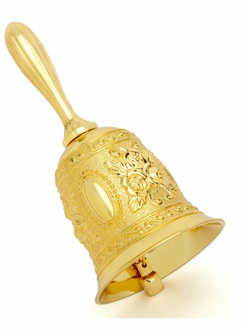 SYOSI Golden Hand Bell, Decorative Hand Bell, Engraved Bell Call Bell Handheld Bell for Wedding, School, Christmas, Alarm and Bedridden ( Gold ) - Image 1