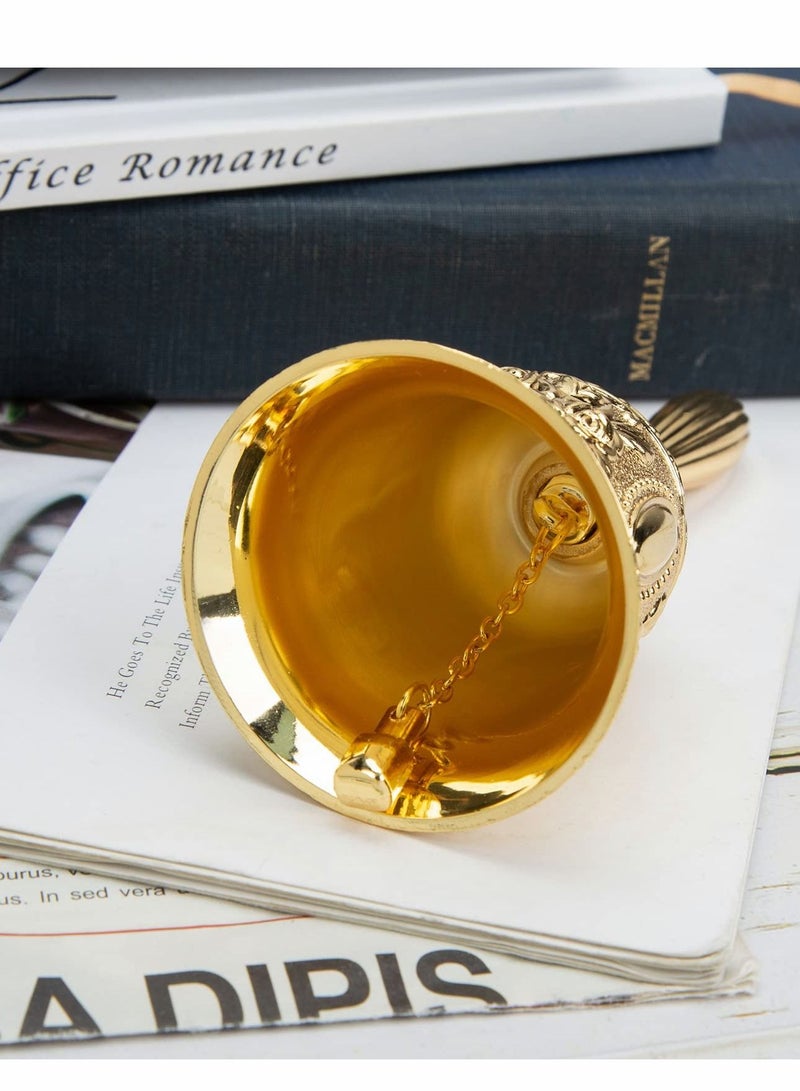 SYOSI Golden Hand Bell, Decorative Hand Bell, Engraved Bell Call Bell Handheld Bell for Wedding, School, Christmas, Alarm and Bedridden ( Gold ) - Image 3