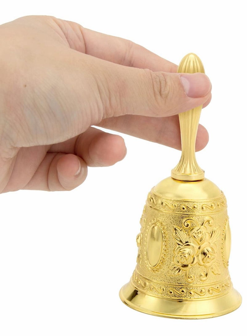 SYOSI Golden Hand Bell, Decorative Hand Bell, Engraved Bell Call Bell Handheld Bell for Wedding, School, Christmas, Alarm and Bedridden ( Gold ) - Image 4