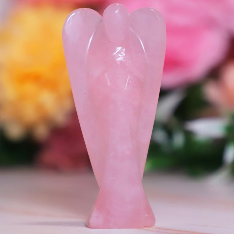 Crystal Divine Rose Quartz Angel Figurines and Statues For Home Decor Items Decorative Items Crystal Angel Statue Set Crystal Angel Set Angel Wings Angel Crystal Statue For Spritual Item Gift 1 Inch - Image 1