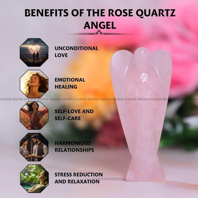 Crystal Divine Rose Quartz Angel Figurines and Statues For Home Decor Items Decorative Items Crystal Angel Statue Set Crystal Angel Set Angel Wings Angel Crystal Statue For Spritual Item Gift 1 Inch - Image 2