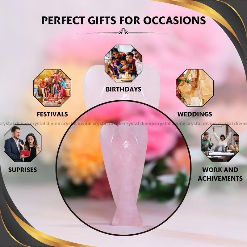Crystal Divine Rose Quartz Angel Figurines and Statues For Home Decor Items Decorative Items Crystal Angel Statue Set Crystal Angel Set Angel Wings Angel Crystal Statue For Spritual Item Gift 1 Inch - Image 3