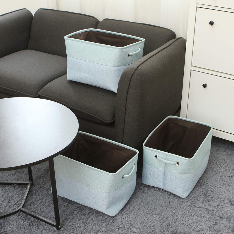 Sea Team 3-Pack Large Storage Basket Set, Trunk Organizer, Clothes Toys Bin, 15 x 10 x 10 Inches, Big Rectangular Canvas Fabric Collapsible Shelf Box with Handles for Kids Room (Babyblue/Mint) - Image 3