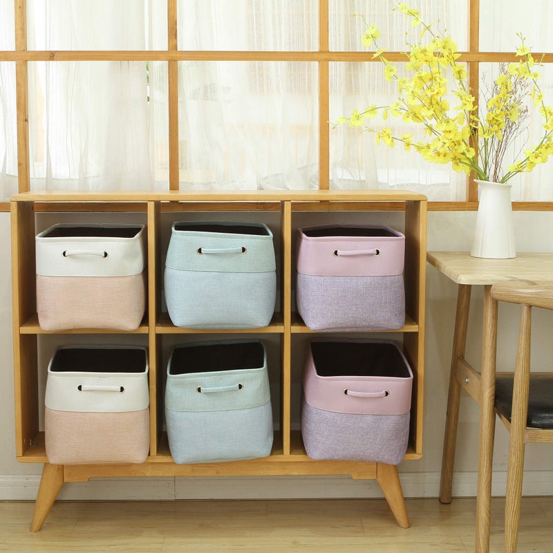 Sea Team 3-Pack Large Storage Basket Set, Trunk Organizer, Clothes Toys Bin, 15 x 10 x 10 Inches, Big Rectangular Canvas Fabric Collapsible Shelf Box with Handles for Kids Room (Babyblue/Mint) - Image 4