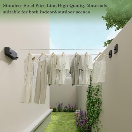 Danpoo Retractable Clothesline Outdoor Heavy Duty, 2x13.8ft Stainless Steel Double Clothes Line Retracting Outdoors - for Patio/Backyard/RV Wall Mounting(Black) - Image 3
