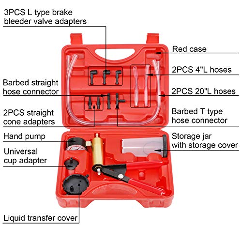 YSTOOL Brake and Clutch Fluid Hand Pump Vacuum Bleeder Tool Kit Brake Oil Change Power Steering Fluid Bleeding Set with Hand Pump Jar Adapters for Auto Car Truck Motorcycle Use - Image 2