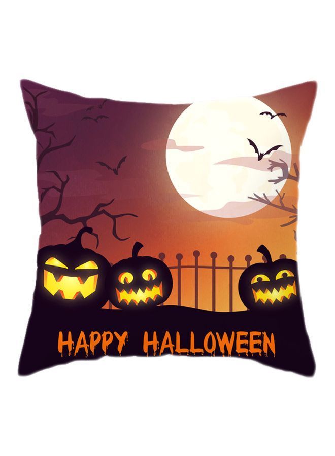نيبمينينت غطاء وسادة بطبعة عبارة "Happy Halloween" بني/أسود/أصفر 45x45سم