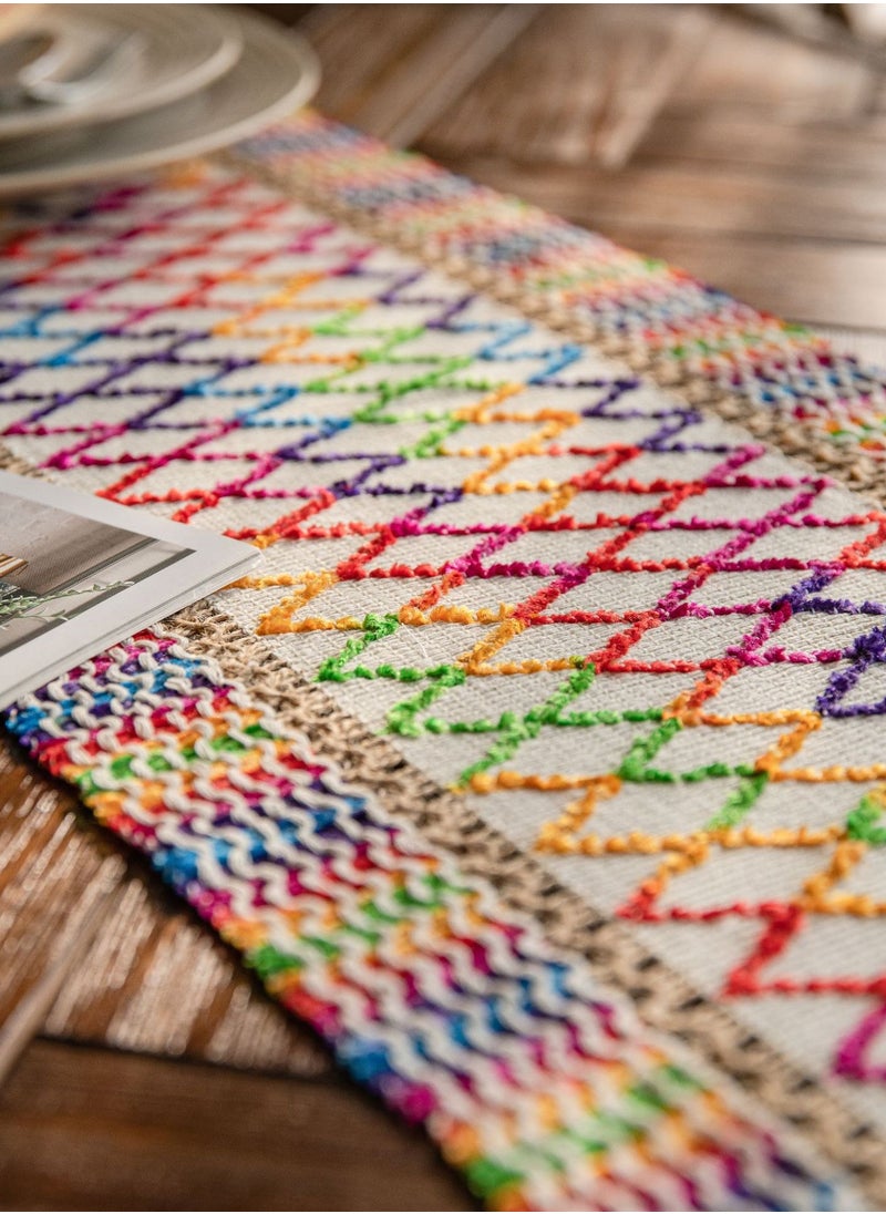 Generic Felt Table Runner Natural Jute Splicing Bohemian Style Table Runners With Tassels Dining Wedding Home Table Decoration 30*183cm  - Image 3