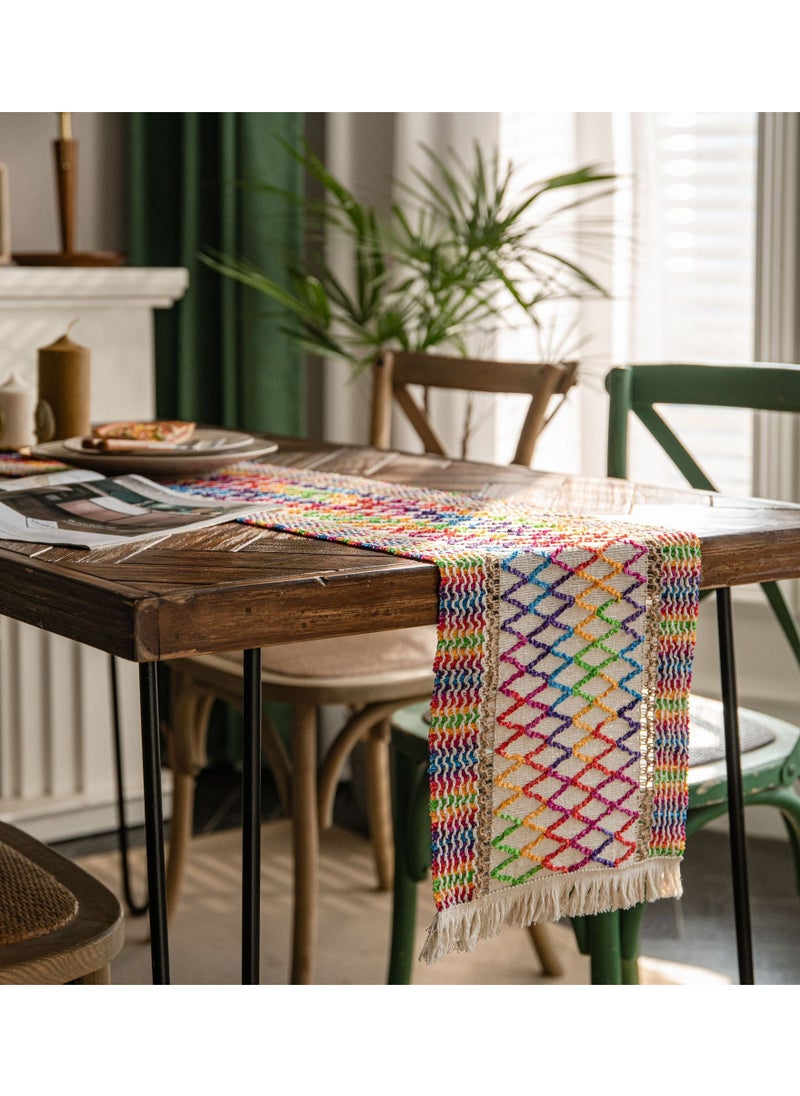 Generic Felt Table Runner Natural Jute Splicing Bohemian Style Table Runners With Tassels Dining Wedding Home Table Decoration 30*183cm  - Image 1