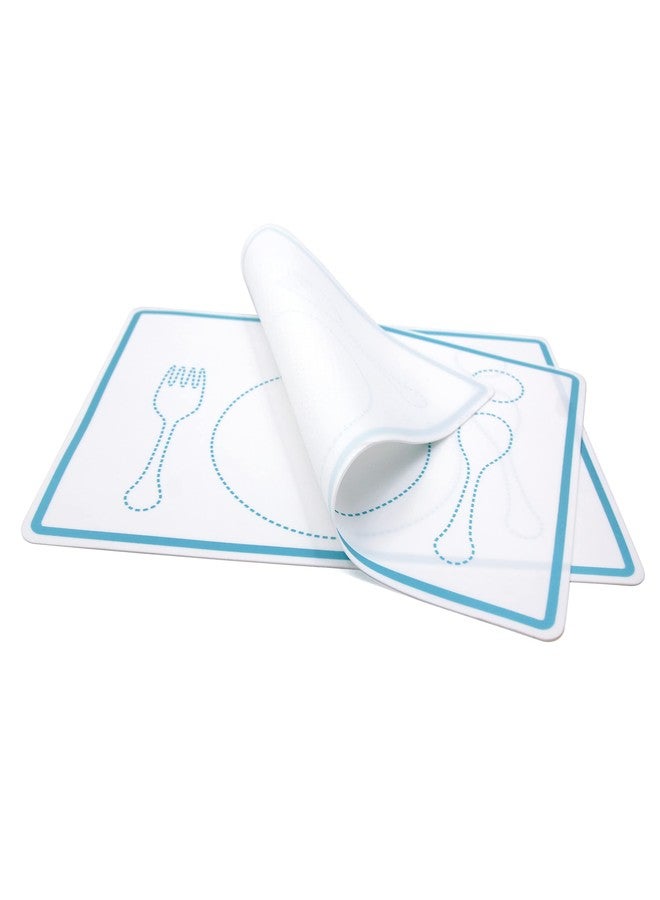 Kiddison Silicone Montessori Placemat for Kids Set of 2, 12.6 x 9.1 Inches (White and Blue) - Image 2