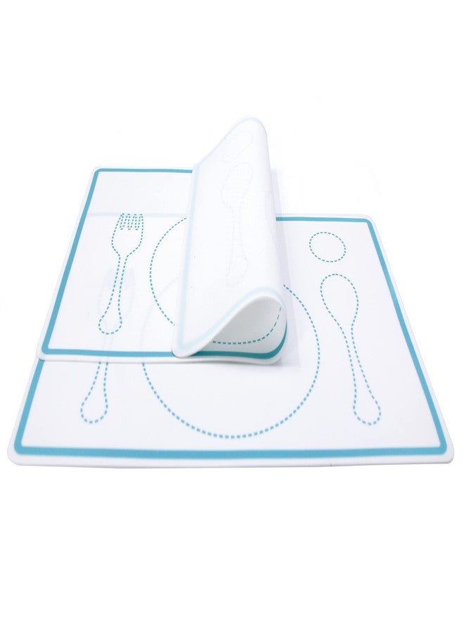 Kiddison Silicone Montessori Placemat for Kids Set of 2, 12.6 x 9.1 Inches (White and Blue) - Image 1