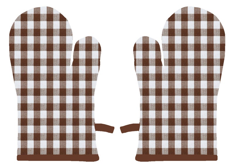 Airwill 100% Heat Resistance, Checkered Designed Kitchen Oven Mitts (Gloves) (Brown, Pack of 2) - Image 1