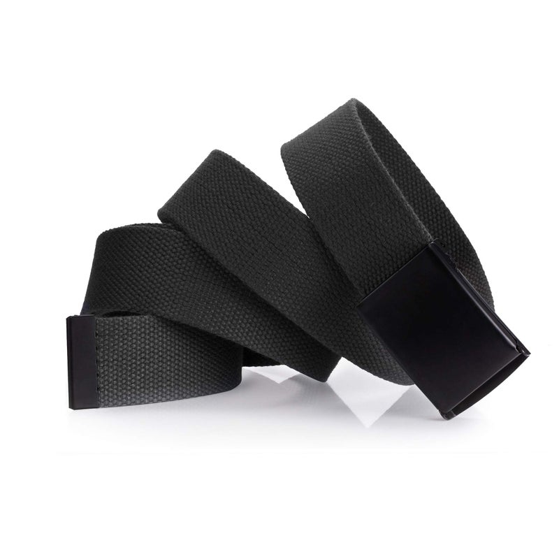 Mile High Life Cut To Fit Canvas Web Belt Size Up to 52" with Flip-Top Solid Black Military Buckle (3 Pack Black/Red/Blue) - Image 3
