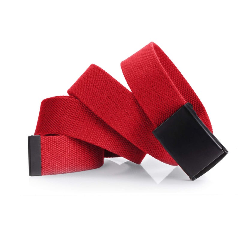 Mile High Life Cut To Fit Canvas Web Belt Size Up to 52" with Flip-Top Solid Black Military Buckle (3 Pack Black/Red/Blue) - Image 4