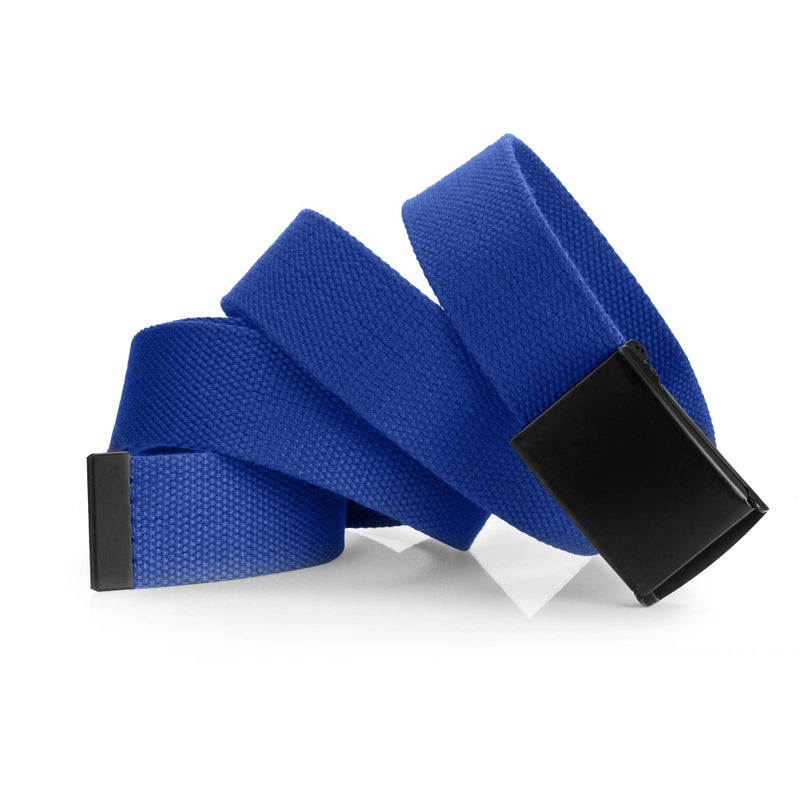 Mile High Life Cut To Fit Canvas Web Belt Size Up to 52" with Flip-Top Solid Black Military Buckle (3 Pack Black/Red/Blue) - Image 5