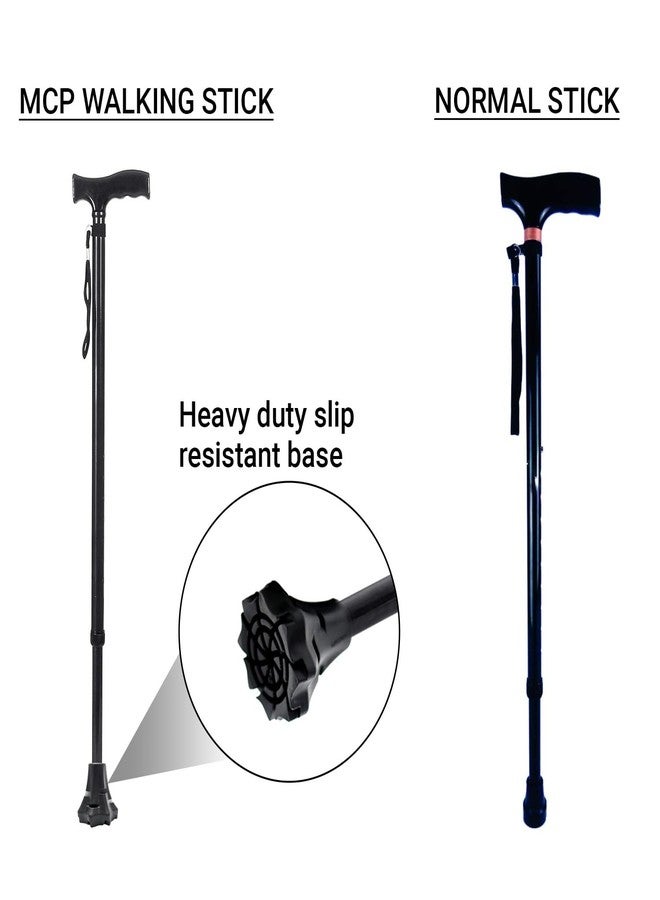 MCP Jindal Premium Height Adjustable Walking Stick Aluminium Cane Trekking Support Stick for Men, Women & Old People (Black) - Image 2