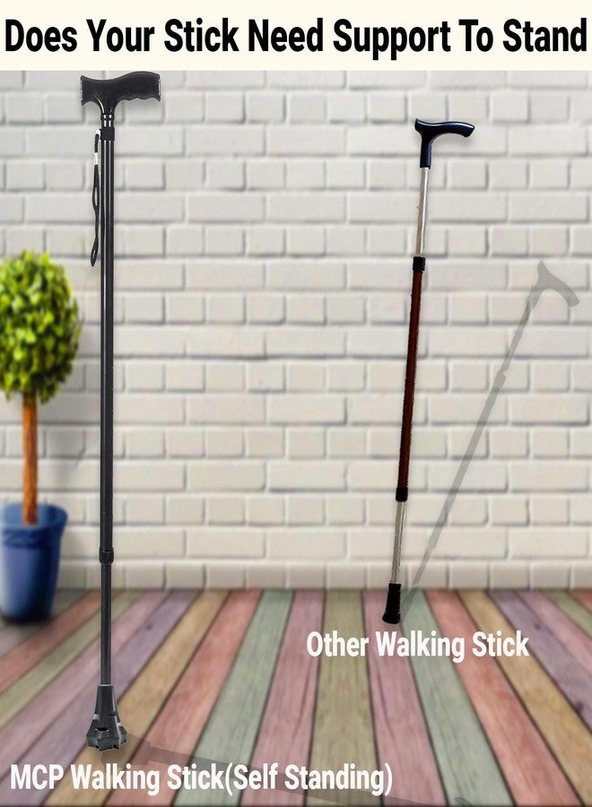 MCP Jindal Premium Height Adjustable Walking Stick Aluminium Cane Trekking Support Stick for Men, Women & Old People (Black) - Image 5